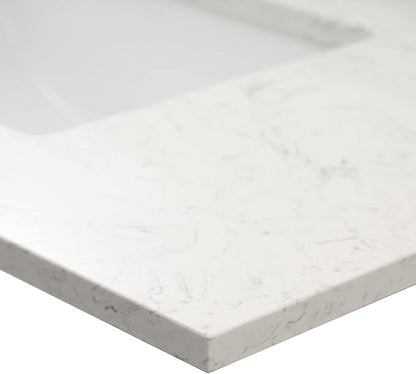 MSI Carrara Sky Vanity Top with Under Mount Rectangle Ceramic Sinks, Engineered Marble Stone, 4" CC Faucet Holes, 37"X22"