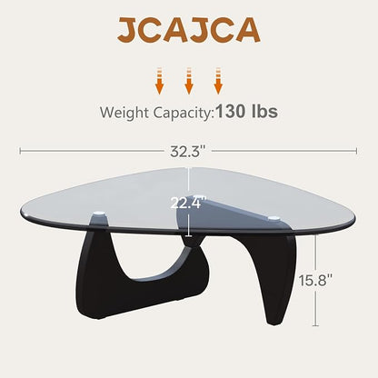 Coffee Table for Living Room Mid Century Modern Center Small Table with Glass Top and Wood, Black Transparent(32 Inch)
