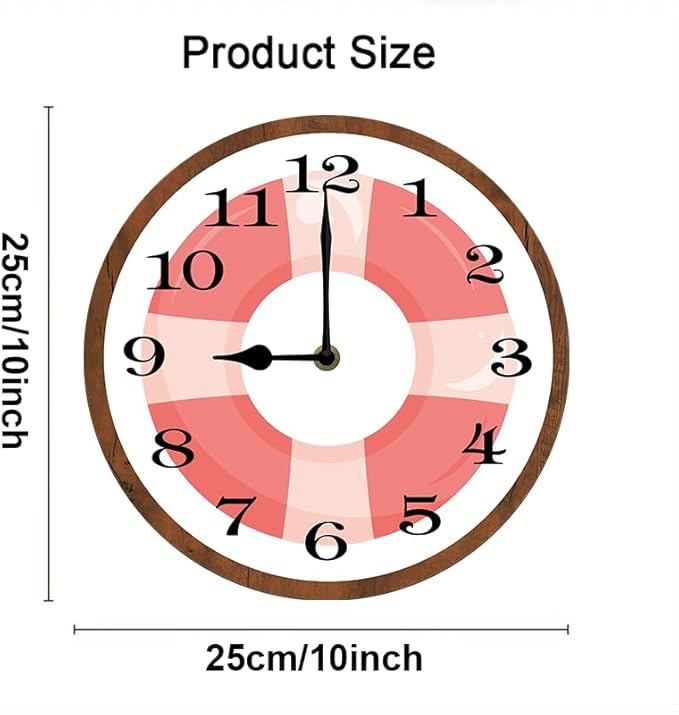 Pink Swimming Circle Wall Clock 10 Inch Wooden Battery Operated Autumn Forest Maple Leaves Wall Clocks Decorative Indoor,Decorative for Kitchen Bathroom Bedroom