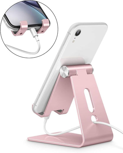 OMOTON Adjustable Cell Phone Stand, C2 Aluminum Desktop Phone Holder Dock Compatible with iPhone 15 14 13 Xs XR 8 Plus 7 6, Samsung Galaxy, Google Pixel, Android Phones, Rose Gold