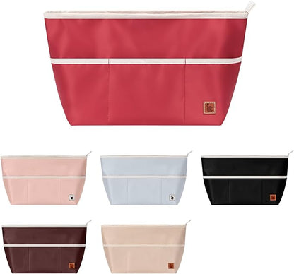 SDANG Purse Organizer Insert with Zipper – Pink Handbag & Tote Bag Organizer | Bag-in-Bag Insert with Pockets for Purses, Totes & Travel(Red,Small 24)