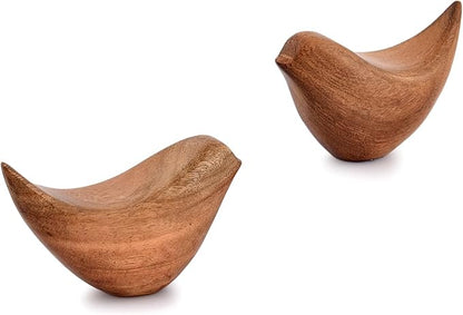 NIRMAN Acacia Wood Bird Statues Set Home Décor Bird Sculpture for Living Room, Bathroom, Office Modern Style Birds Decorative Ornaments (Set of 2) (4.5" x 2" x 2.5")