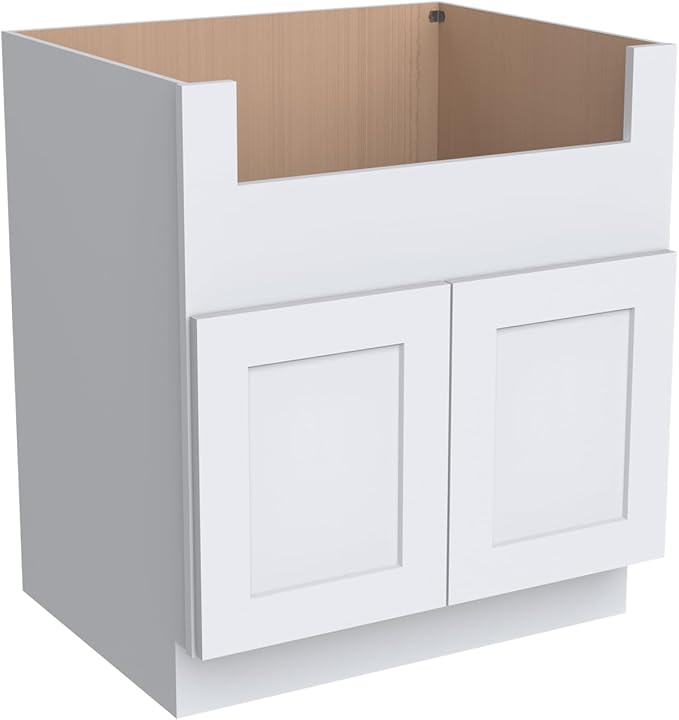 CozyHommie 33" RTA Shaker Solid Wood White Farmhouse Sink Base Cabinet WITT 2 Doors - Large Capacity Under Sink Storage with Soft-Close Doors for Kitchen, Bathroom, Laundry Room (White)