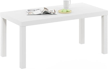 Furinno Classic Coffee Table, Modern Rectangle Coffee Table with 1.8 Inch Thick Tabletop, Side Table for Living Room, Home Office, Plain White