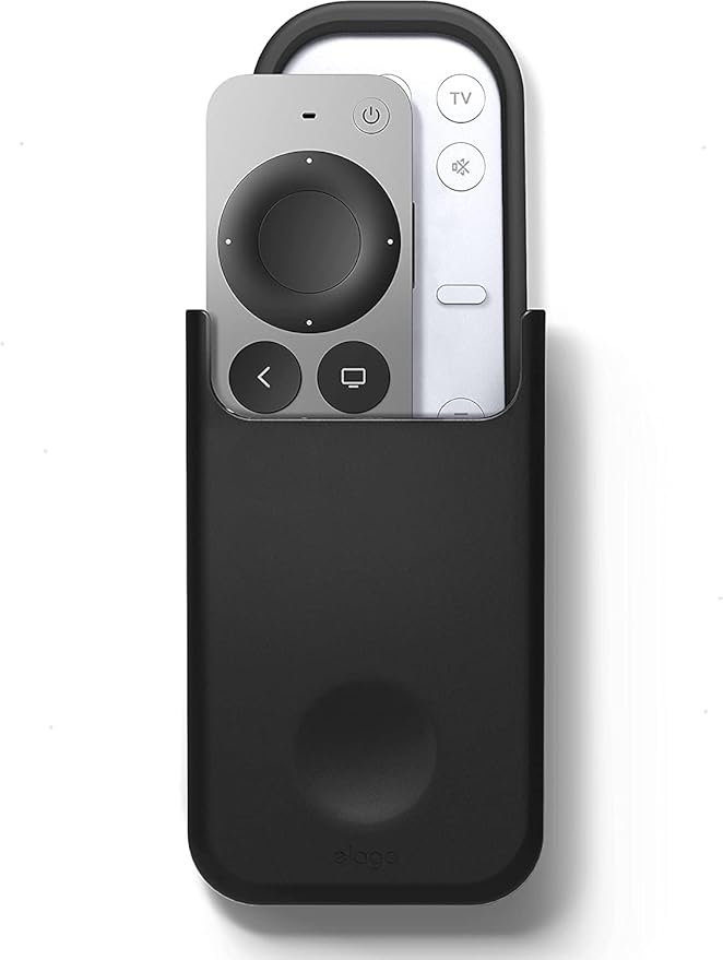 elago Universal Remote Holder Mount Compatible with Apple TV Remote and All Other Remote Controls - Adhesive Tape or Screw Mounting Options, Available Wired Charging [Medium] [Black]