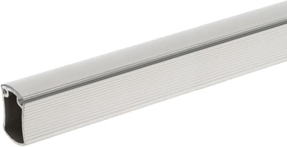 Premium hourglass closet rod - custom cut to size. Hourglass shaped wardrobe tube, protective top cover, seamless and reversible with ribbed and smooth sides. (Matte Chrome)