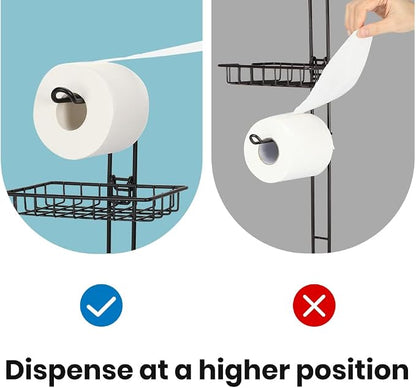 Matte Black Bathroom Freestanding Toilet Paper Holder Tissue Roll Holder Stand with Shelf Storage Holds 4 Jumbo Rolls Phone and Wipes