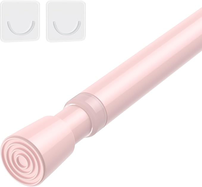 AIZESI Spring Tension Rods Adjustable Tension Curtain Rod Small Tension Rod No Drilling Expandable Spring Loaded Curtain Tension Rod（Pink,26" to 39"-1Pcs)