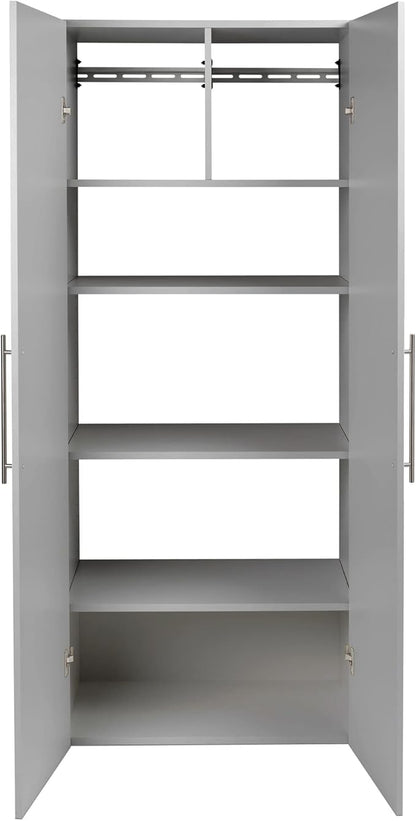 Prepac HangUps 30" Large Garage Cabinet, Bathroom Cabinet Wall Mount, Ideal for Garage, Kitchen and Laundry Organization 30" W x 72" H x 16" D, Light Gray