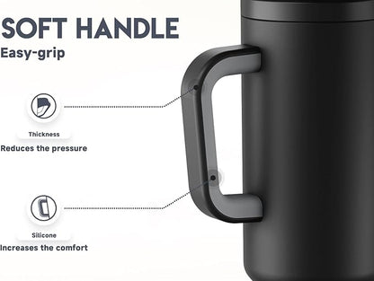 Meoky 50 oz Tumbler with Handle, Tumbler with Lid and Straw, Insulated Stainless Steel Travel Mug, 100% Leak-proof, Keeps Cold for 36 Hours or Hot for 12 Hours (Night)