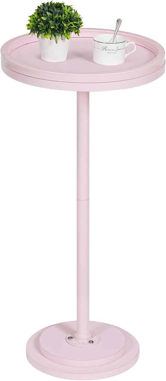 HOOBRO Small Round Side Table, Drink Table, Coffee Martini Table with Pedestal Accent for Small Spaces in Living Room, Bedroom, Sofa Couch, Pink KK168BZ01