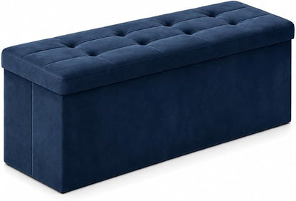 ALASDO 43 Inch Folding Storage Ottoman Bench with Hidden Storage, Velvet Storage Ottoman Foot Rest Stool, End of Bed Bench for Bedroom, Living Room, Entryway and Closet, Navy Blue