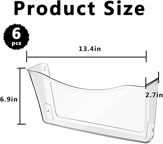 6 Pcs Clear Plastic Wall Folders Acrylic File Holder, 13.4x6.9 Inch Single Acrylic Wall File Organizer for Office and Home