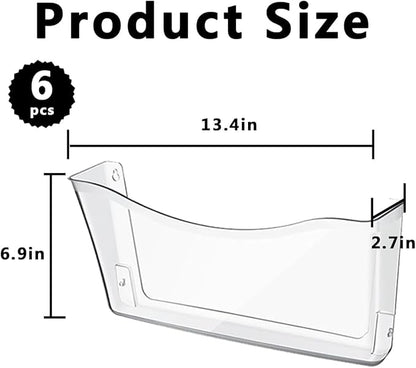 6 Pcs Clear Plastic Wall Folders Acrylic File Holder, 13.4x6.9 Inch Single Acrylic Wall File Organizer for Office and Home