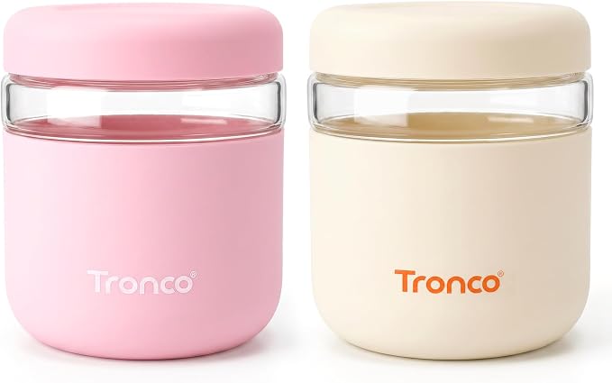 Tronco 32 oz Glass Food Storage & Lunch Bowl Containers with Airtight Lids | Leakproof Meal Prep Container with Silicone Sleeve, Microwave & Dishwasher Safe, Soup & Stew, Office Lunch, BPA-Free, 2 Pack