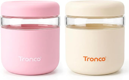 Tronco 32 oz Glass Food Storage & Lunch Bowl Containers with Airtight Lids | Leakproof Meal Prep Container with Silicone Sleeve, Microwave & Dishwasher Safe, Soup & Stew, Office Lunch, BPA-Free, 2 Pack
