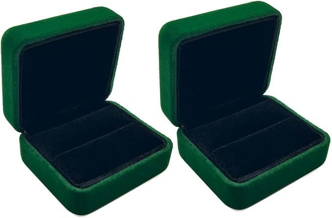 GBYAN 2 Pieces Velvet Ring Box, Jewelry Display Gift Box, Ring Case for Proposal,Engagement, Wedding,Green