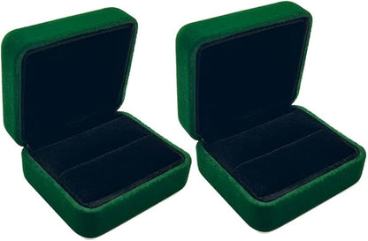 GBYAN 2 Pieces Velvet Ring Box, Jewelry Display Gift Box, Ring Case for Proposal,Engagement, Wedding,Green