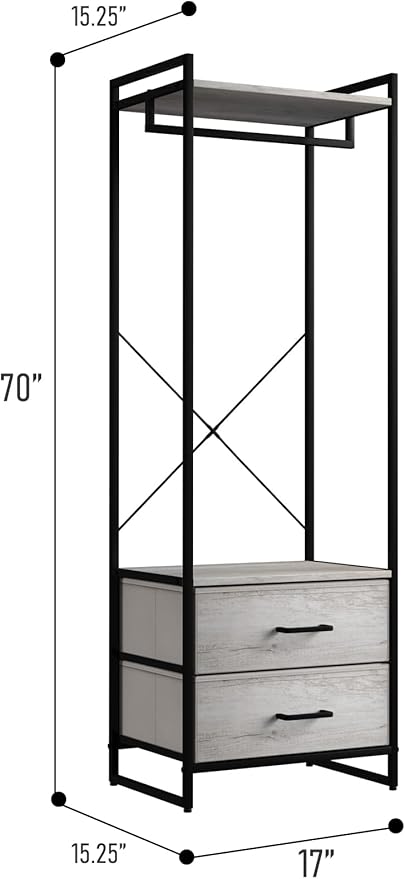 Sorbus Clothing Rack with Drawers - Clothes Stand Dresser - Wood Top, Steel Frame, & Fabric Drawers - Tall Closet Storage Organizer - Garment Rack for Hanging Shirts, Dresses, & Jackets