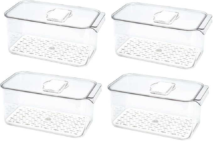 Slideep Produce Saver Refrigerator Organizer Bins with Lids and Removable Drain Tray Food Storage Container - 4 Pack