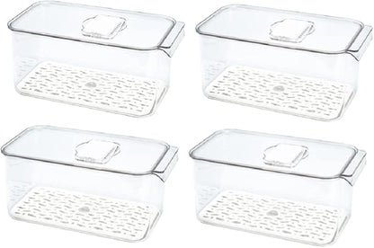 Slideep Produce Saver Refrigerator Organizer Bins with Lids and Removable Drain Tray Food Storage Container - 4 Pack