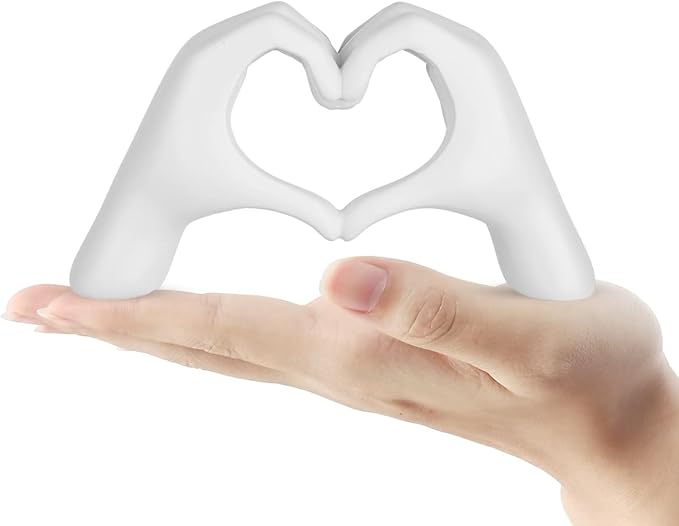 Small White Decor,Resin Heart Hands Sculpture for Living Room Bedroom Bookshelf Shelves Office Desk Decor,Love Finger Modern Statue for Wedding Decorations,Unique Birthday for Women Girls.