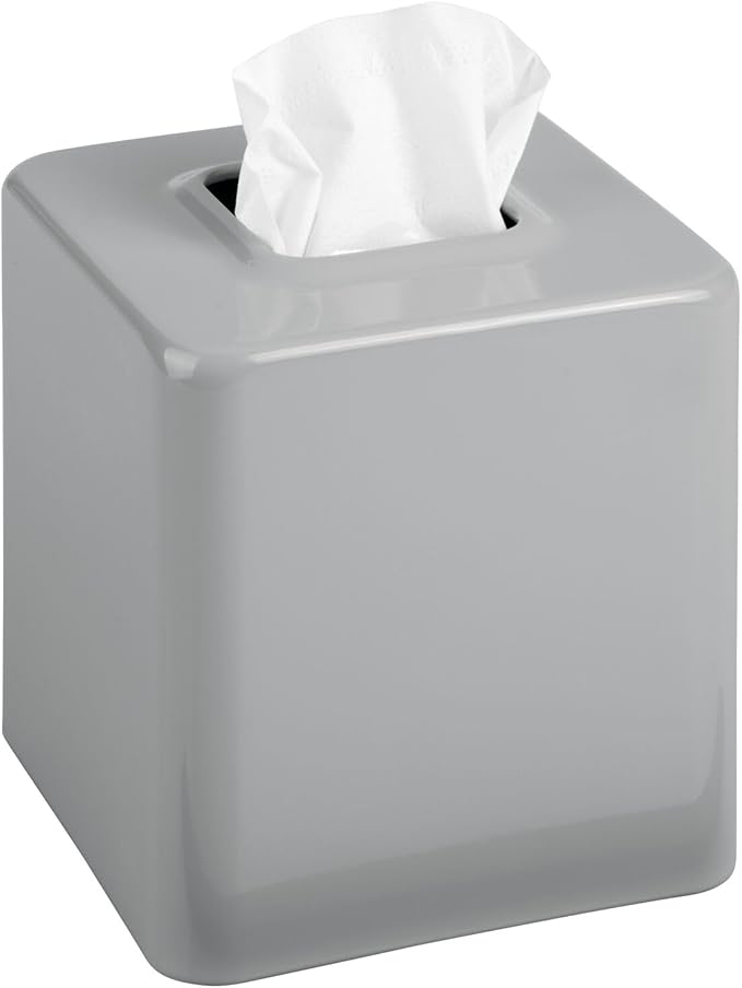 mDesign Metal Square Tissue Box Cover, Modern Facial Paper Holder - Accessories for Bathroom Vanity Countertop, Bedroom Dresser, Night Stand, Desk, Office and End Table - Unity Collection - Gray