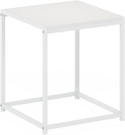 Furinno CAMNUS Side Table, Modern End Table with Metal Frame, Square Open Frame Night Stand, Bedside Table, Easy Assembly, for Living Room, Bedroom, Solid White