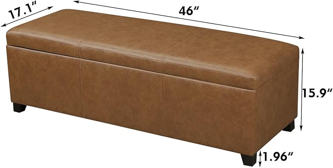 Homebeez 46" Faux Leather Storage Ottoman,End of Bed Bench,Upholstered Ottoman Bench with Storage for Living Room,Bedroom,Entryway