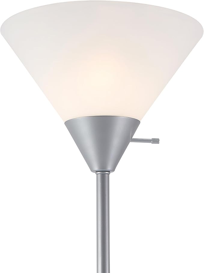 Globe Electric 677150 Elliott 72" Floor Lamp, Silver, White Plastic Shade, On/Off Rotary Switch on Shade, Standing, Living Room Decor, Bedroom, Tall, Corner Light