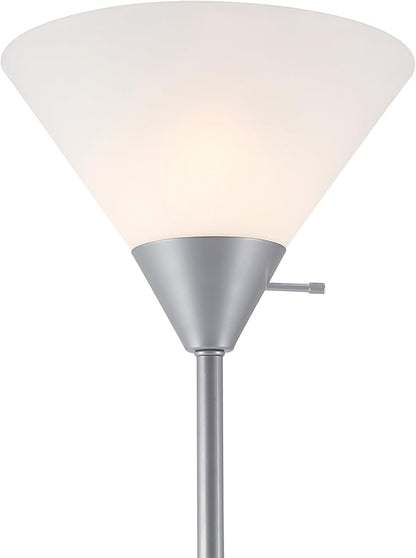 Globe Electric 677150 Elliott 72" Floor Lamp, Silver, White Plastic Shade, On/Off Rotary Switch on Shade, Standing, Living Room Decor, Bedroom, Tall, Corner Light