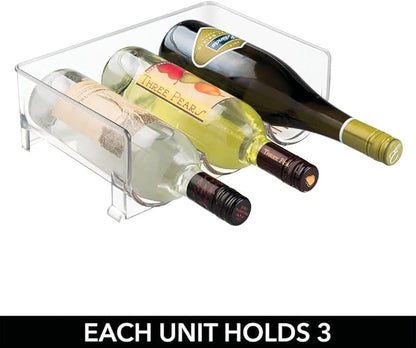 mDesign Stackable Plastic 3 Bottle Refrigerator Wine Rack - Kitchen Storage Organizer Holder for Storing Champagne, Wine, and Water Bottles - Stacking Wine Bottle Organizer for Fridge - 2 Pack - Clear