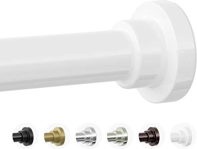 Mcrbeay Shower Curtain Rod, 1" Diameter Heavy Duty Tension Shower Rod, Non Slip Adjustable 28-46 inch No Drilling Shower Curtain Rods Spring Tension For Bathroom, Shower Stall, No Rust, White