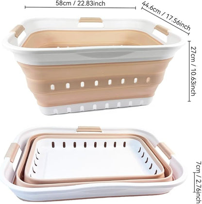SAMMART 42L (11 gallon) Collapsible Plastic Laundry Basket - Foldable Pop Up Storage Container/Organizer - Space Saving Hamper/Basket (White/Beige)