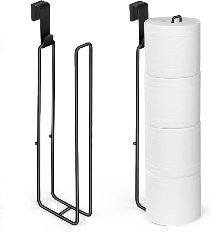 Black Over The Tank Toilet Paper Holder for 4 Roll Tissue,Bathroom Toilet Paper Roll Storage Holder Wall Mount Brushed Nickel,Metal Hanging Toilet Paper Holder Dispenser,Organizer 2pcs