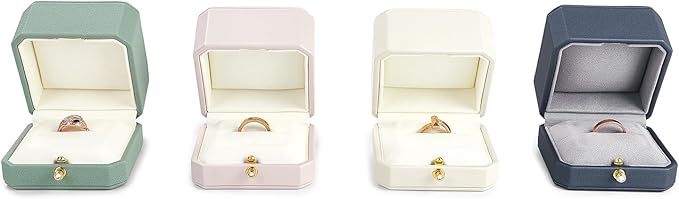Oirlv Luxury Leather Ring Box for Jewelry Gift Octagon Women Ring Holder for Wedding Day, Proposal, Engagement, Anniversary(Pink,Single)