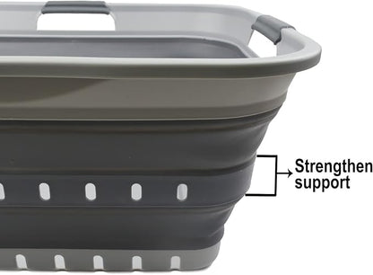 SAMMART 42L (11 gallon) Collapsible Plastic Laundry Basket - Foldable Pop Up Storage Container/Organizer - Portable Washing Tub - Space Saving Hamper/Basket (Grey/Dark Grey)