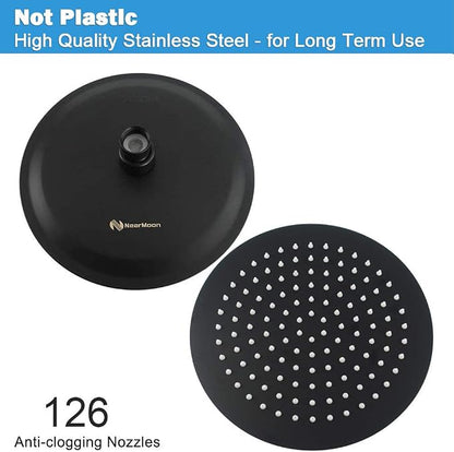 NearMoon Rain Shower Head, Ultra-Thin Design-Pressure Boosting, Awesome Some Experience, High Flow Stainless Steel Rainfall Head (10 Inch, Matte Black)