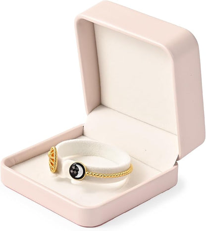 Leather Bracelet Gift Box Bangle Holder Jewelry Gift Box Velvet Interior Jewellry Storage Case for Proposal Engagement Wedding Day Valentine's Day (Pink)