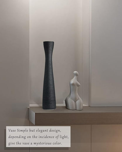 Black Tall Vase, 16 Inch Tall Slender Flower Vases, Handmade Brushed Ceramic Vase, Modern Minimalist Style Decor for Living Room, Home, Office, Centerpiece, Wedding Party - Matte Black