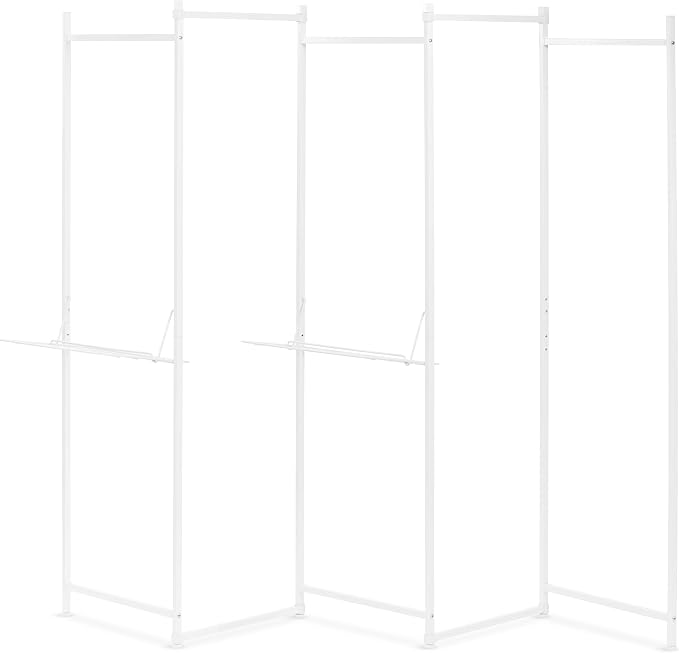 IRIS USA, Inc. 5 Panels Collapsible Clothes Rack with 2 Shelves, Customizable Garment Rack, Foldable Clothes Drying Rack, Locked and Leveled, Perfect for any Space, Modern and Fashionable, White