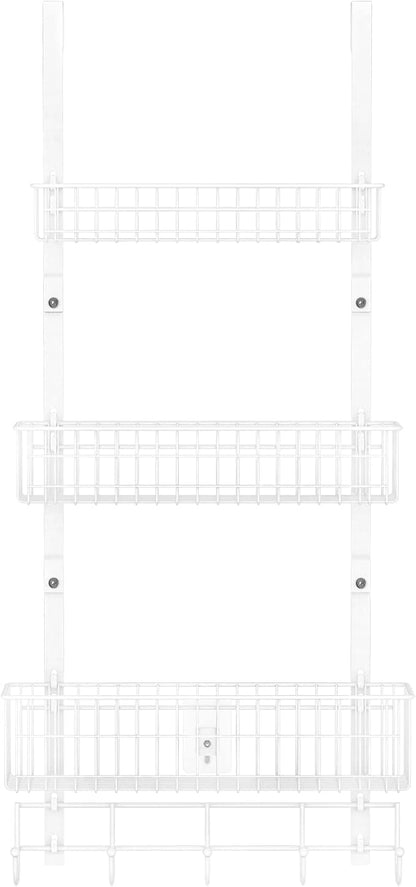 ETELI Over The Door Basket Organizer with 3 Mesh Baskets and 5 Hooks Heavy Duty Pantry Door Organizer Back of Door Storage Rack for Bathroom, Kitchen, Office, White