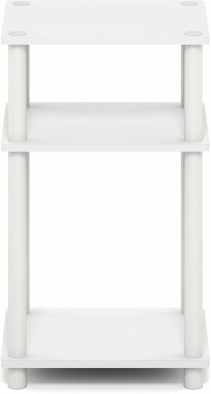 Furinno Turn-N-Tube Side Table, 3-Tier End Table with Open Shelf, Toolless Assembly Night Stand, Bedside Table, for Living Room, Bedroom, White