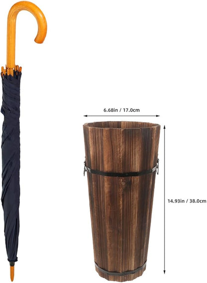 PRETYZOOM Wooden Umbrella Stand Garden Umbrella Base for Outdoor Patio Entryway Modern Design Carbonized Wood Canes