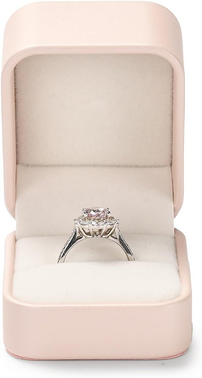 Oirlv Luxury Leather Jewelry Ring Box Engagement Ring Box Wedding Day Keepsake Case Bridal Photo(Pink)