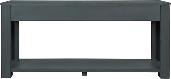 Knocbel Console Table with 4 Storage Drawers Bottom Shelf, Rustic Distressed Sofa Table for Entryway Hallway, Assembly Required, 63" W x 14" D x 30" H, Navy