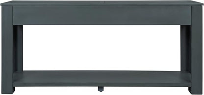 Knocbel Console Table with 4 Storage Drawers Bottom Shelf, Rustic Distressed Sofa Table for Entryway Hallway, Assembly Required, 63" W x 14" D x 30" H, Navy