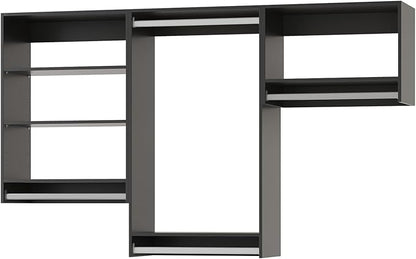 Modular Closet Organizer - 60" Wide Tower with Hanging Shelves, Wall-Mounted Wardrobe Kit for Walk-In Closets, Black