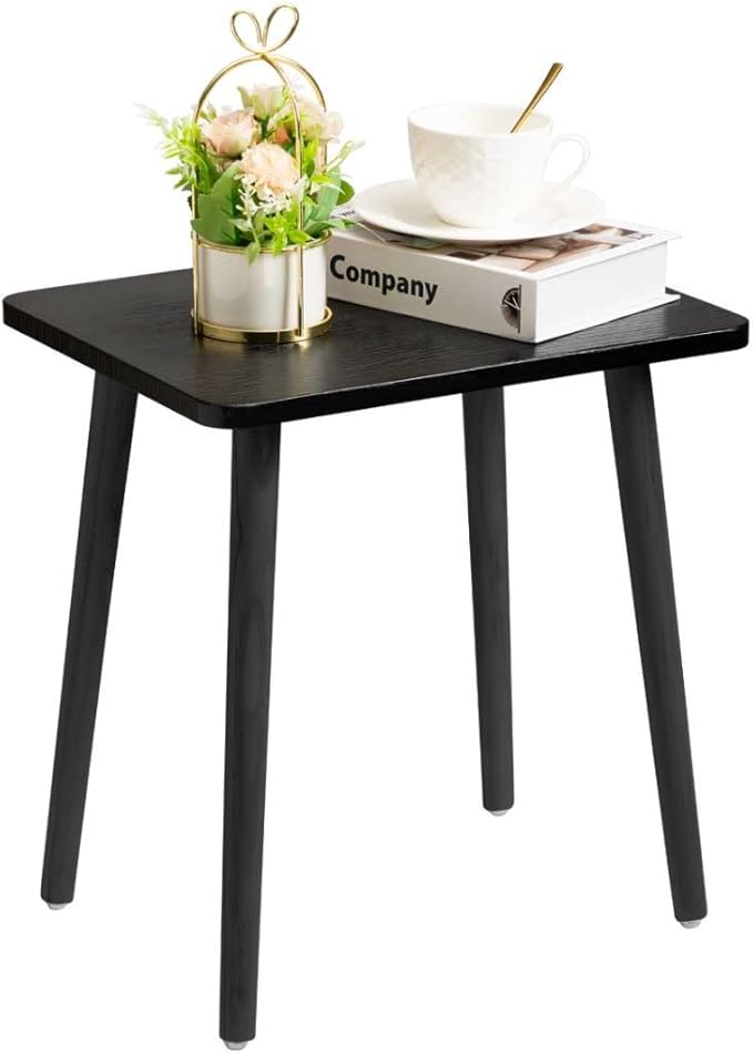 FORAOFUR Side Table, Modern Accent End Table with Wooden Legs, Easy to Assemble Mini Living Room Table for Sofa Bedroom, Minimalist Black Furniture for Small Apartments and Limited Spaces