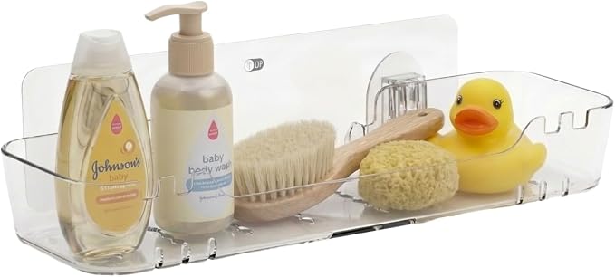 Acrylic Shower Shelf – Adhesive, No-Drill Bathroom Wall Shelf, Clear 12.2" x 3.54" x 1.77" Slim Organizer with Fast Drainage for Shower & Sink Toiletries